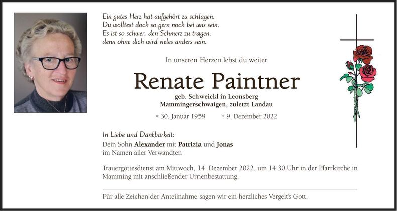 Traueranzeige Renate Paintner