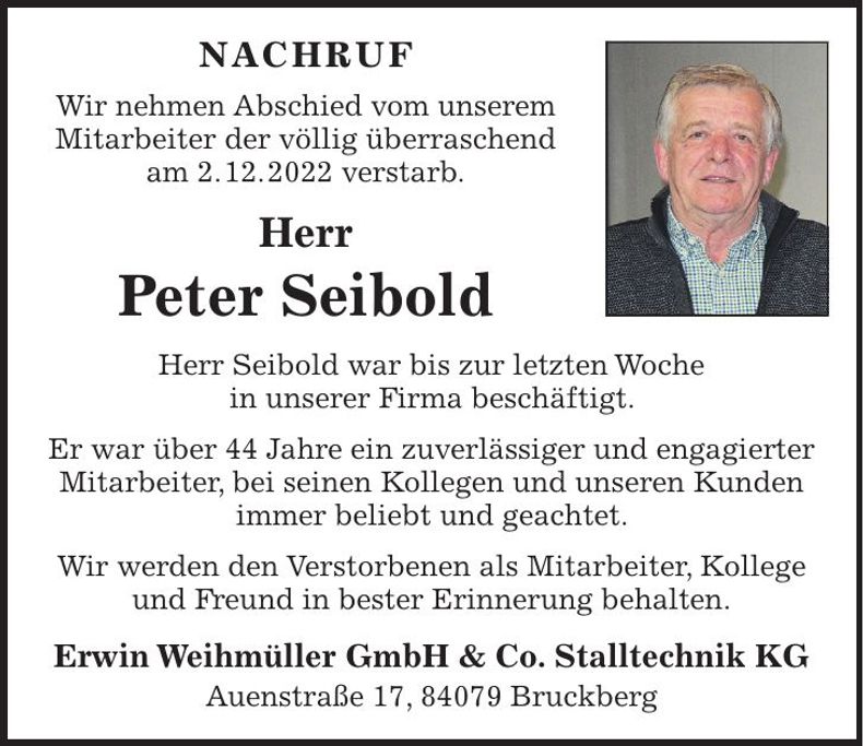 Traueranzeige Peter Seibold