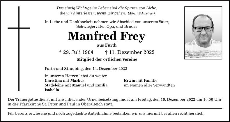 Traueranzeige Manfred Frey