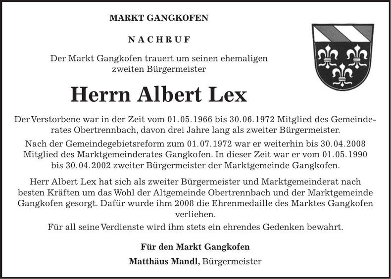 Traueranzeige Albert Lex