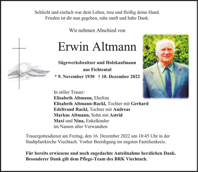 Traueranzeige Erwin Altmann