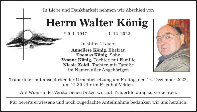 Traueranzeige Walter König