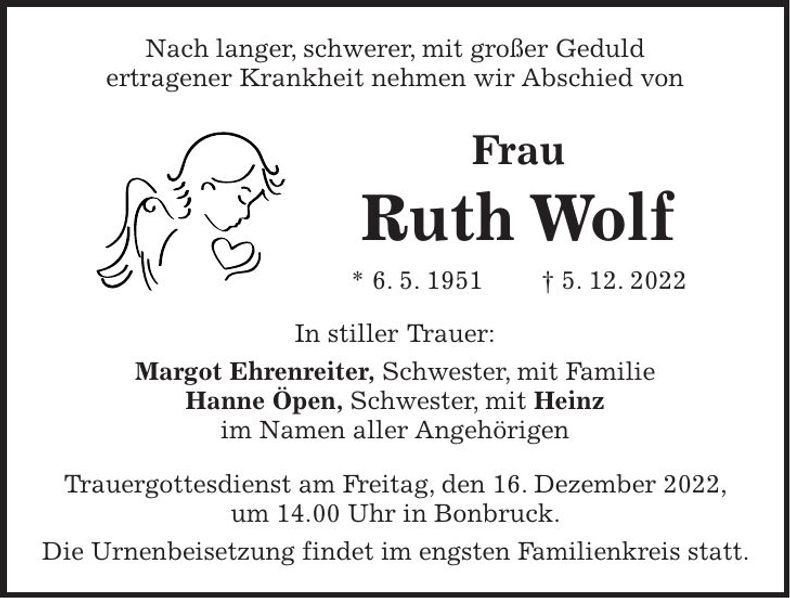 Traueranzeige Ruth Wolf