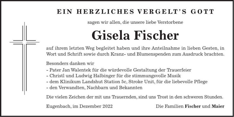 Traueranzeige Gisela Fischer