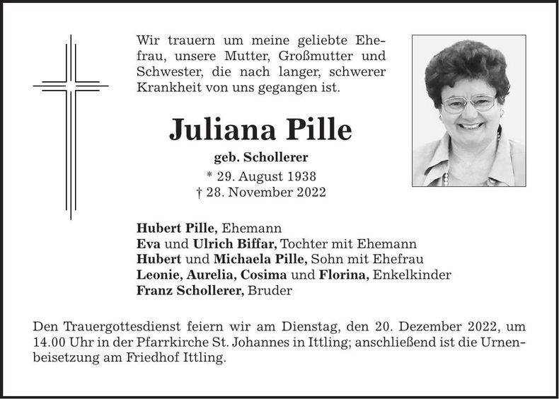 Traueranzeige Juliane Pille