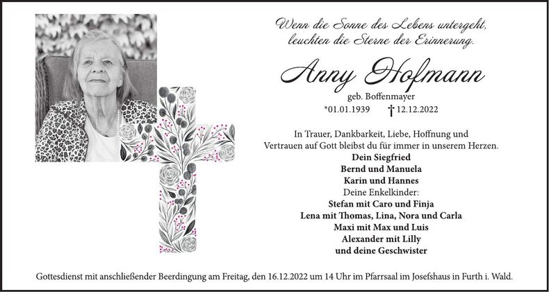 Traueranzeige Anny Hofmann