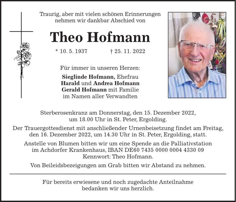 Traueranzeige Theo Hofmann