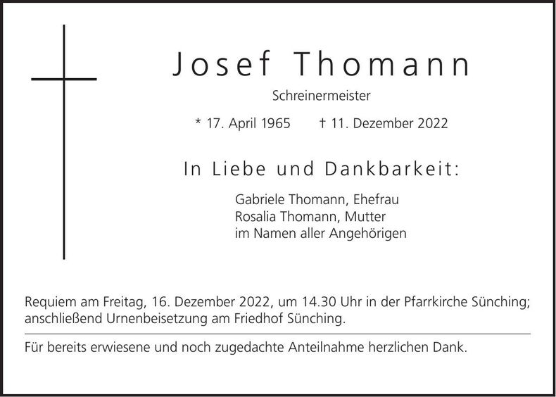 Traueranzeige Josef Thomann