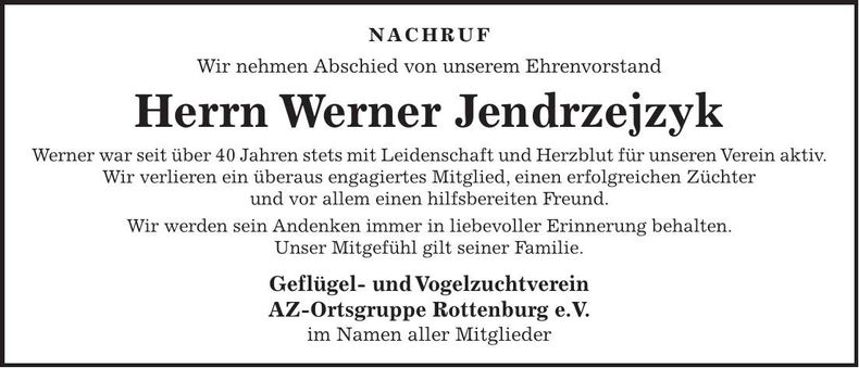 Traueranzeige Werner Jendrzejzyk