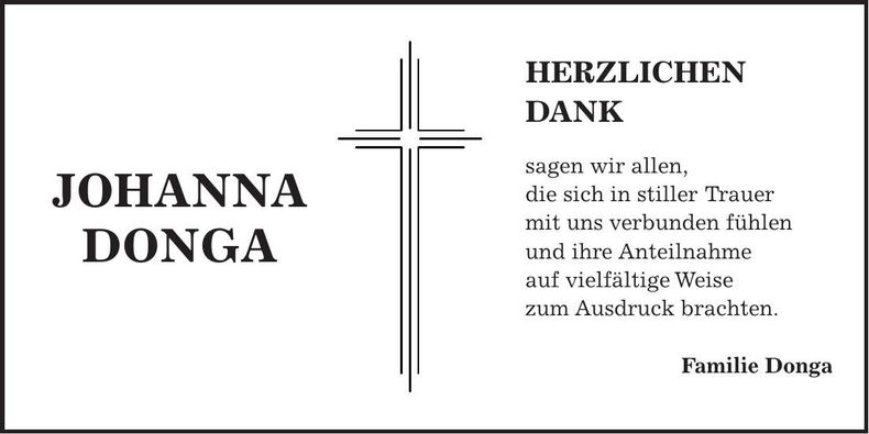 Traueranzeige Johanna Donga
