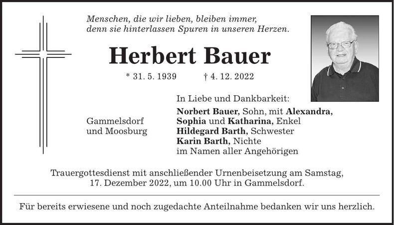 Traueranzeige Herbert Bauer