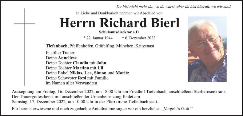 Traueranzeige Richard Bierl