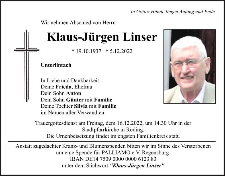 Traueranzeige Klaus-Jürgen Linser