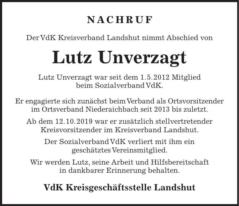 Traueranzeige Lutz Unverzagt