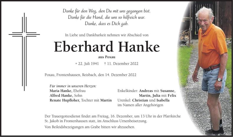 Traueranzeige Eberhard Hanke