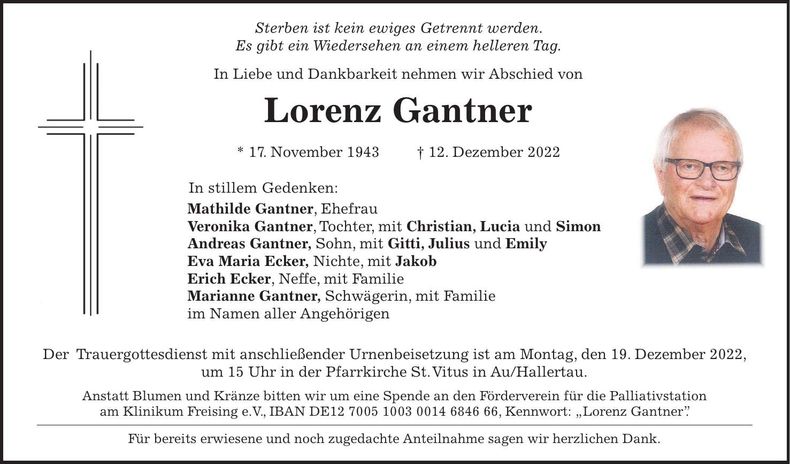 Traueranzeige Lorenz Gantner