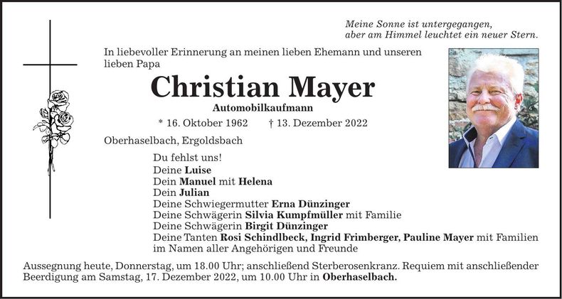 Traueranzeige Christian Mayer