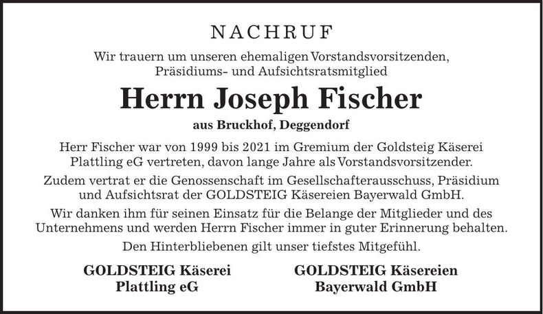 Traueranzeige Joseph Fischer