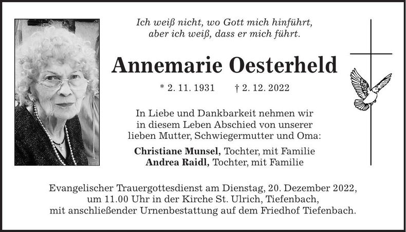 Traueranzeige Annemarie Oesterheld