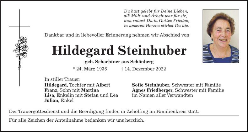 Traueranzeige Hildegard Steinhuber