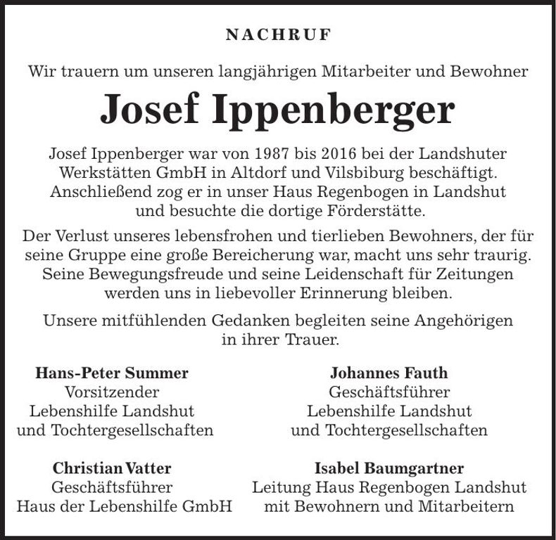 Traueranzeige Josef Ippenberger