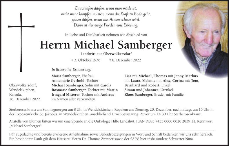 Traueranzeige Michael Samberger