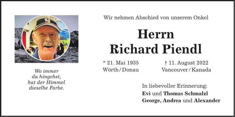 Traueranzeige Richard Piendl