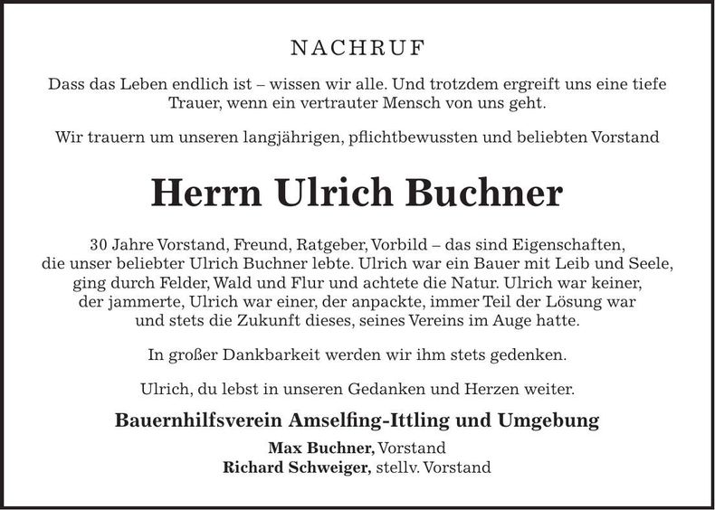 Traueranzeige Ulrich Buchner