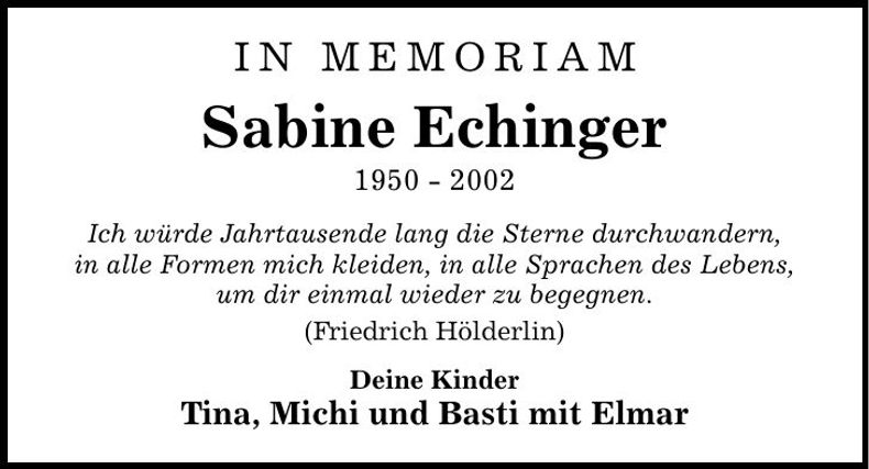 Traueranzeige Sabine Echinger