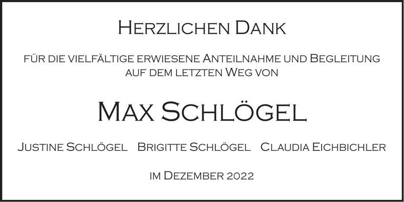 Traueranzeige Max Schlögel