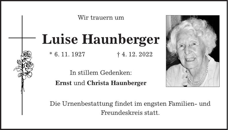Traueranzeige Luise Haunberger