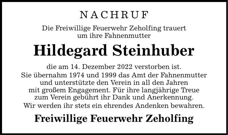 Traueranzeige Hildegard Steinhuber