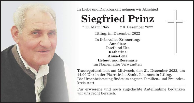 Traueranzeige Siegfried Prinz