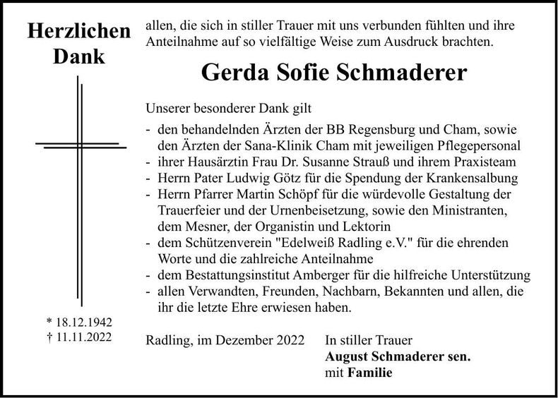 Traueranzeige Gerda Schmaderer