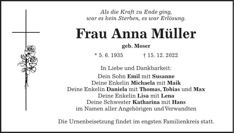 Traueranzeige Anna Müller