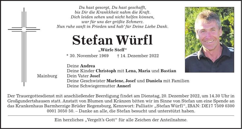 Traueranzeige Stefan Würfl