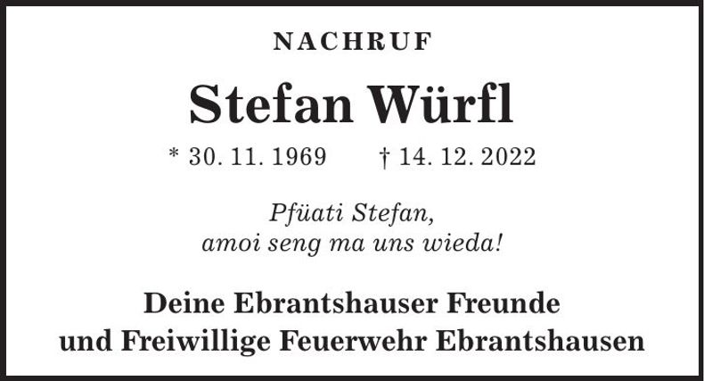 Traueranzeige Stefan Würfl