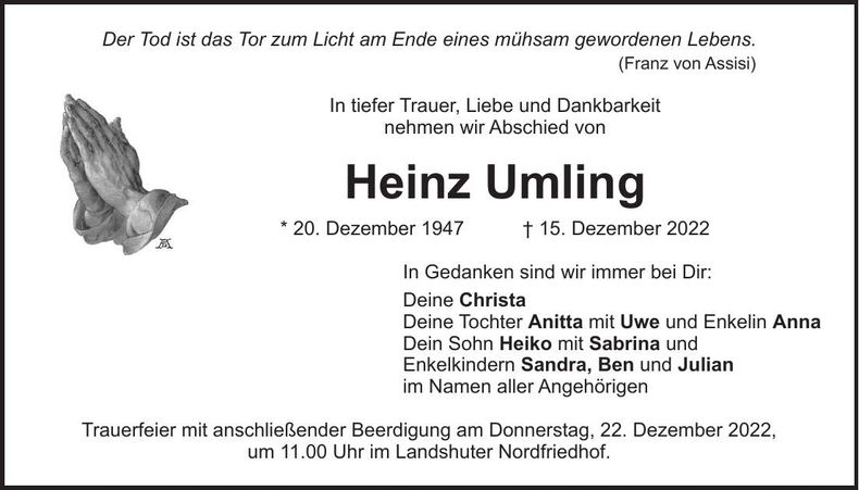 Traueranzeige Heinz Umling
