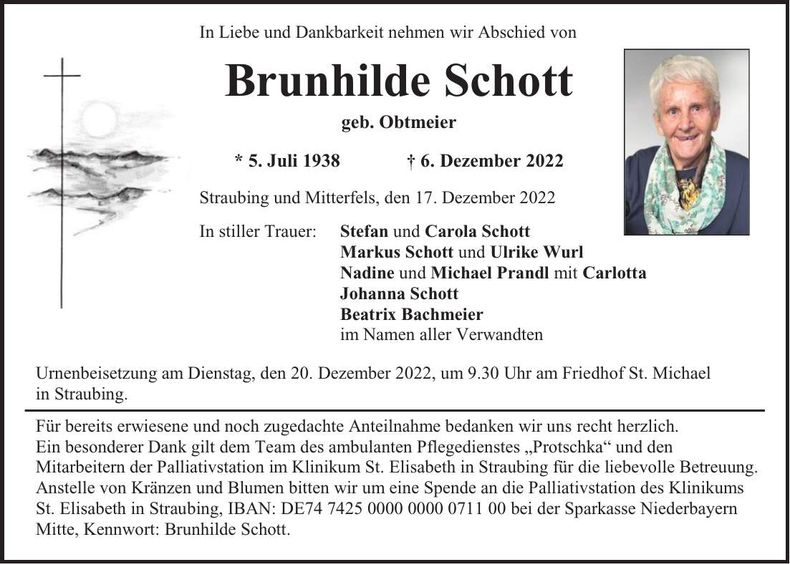 Traueranzeige Brunhilde Schott