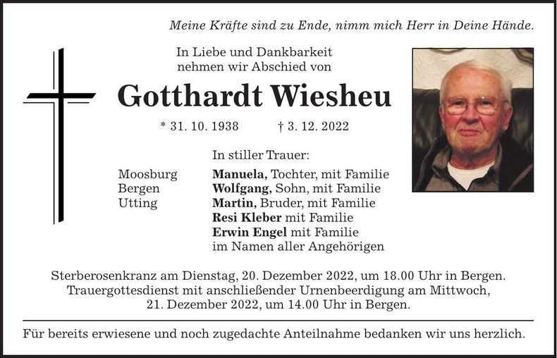Traueranzeige Gotthardt Wiesheu