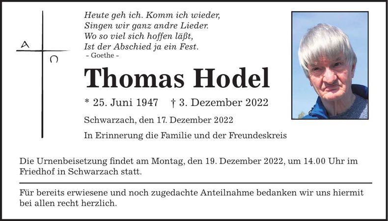 Traueranzeige Thomas Hodel