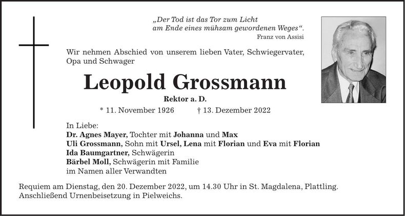 Traueranzeige Leopold Grossmann