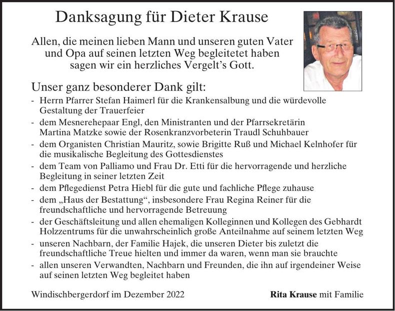 Traueranzeige Dieter Krause