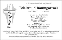 Traueranzeige Edeltraud Baumgartner