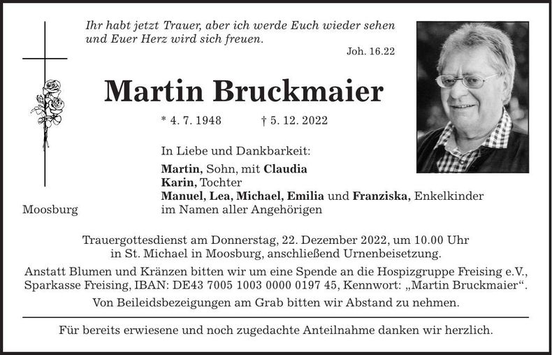 Traueranzeige Martin Bruckmaier