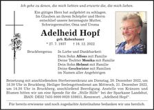 Traueranzeige Adelheid Hopf