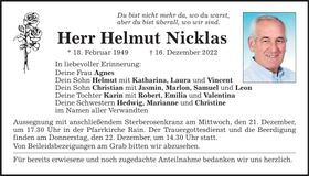 Traueranzeige Helmut Nicklas