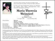Traueranzeige Maria Theresia Weinzierl