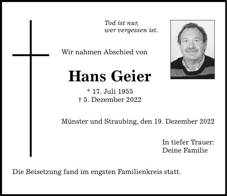 Traueranzeige Hans Geier