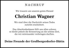 Traueranzeige Christian Wagner